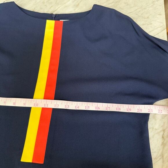 Lisa Perry Pockets Knee Length Quarter Sleeve Striped Panel Shift Dress Sz 4 NWT - Picture 6 of 7